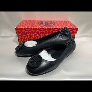 Tory Burch Minnie Travel Ballet Flat, Leather, Perfect Black. 8.5 Used